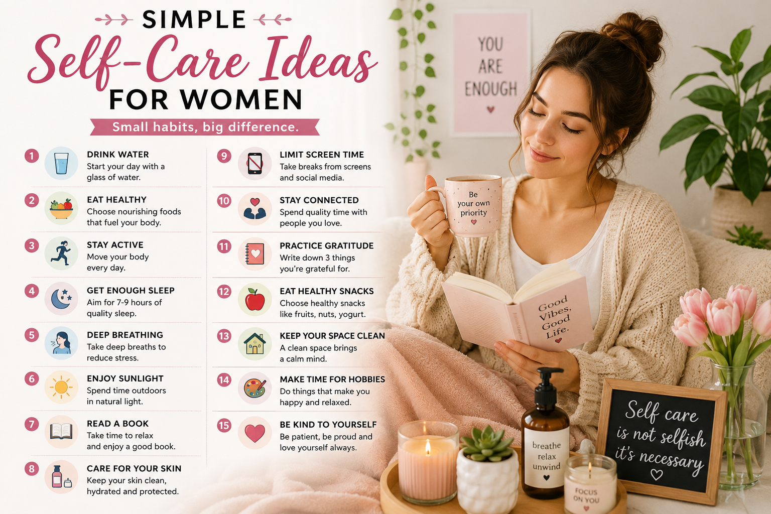 Simple Self-Care Ideas for Women: 15 Easy Ways to Feel Healthier and Happier